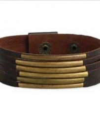 Men's 6 Bar Brown Leather Bracelet