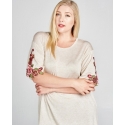 ODDI® Ladies' Curvy Knit Top With Floral Sleeves