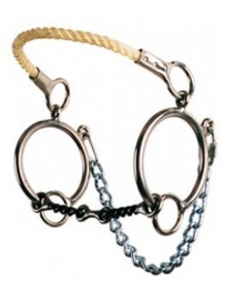 Ring Combination Rope Nose Hackamore - 3/8 3-Piece Twisted Wire Dog Bone Snaffle Bit