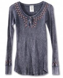 Vocal® Ladies' Grey Waffle Top With Stones